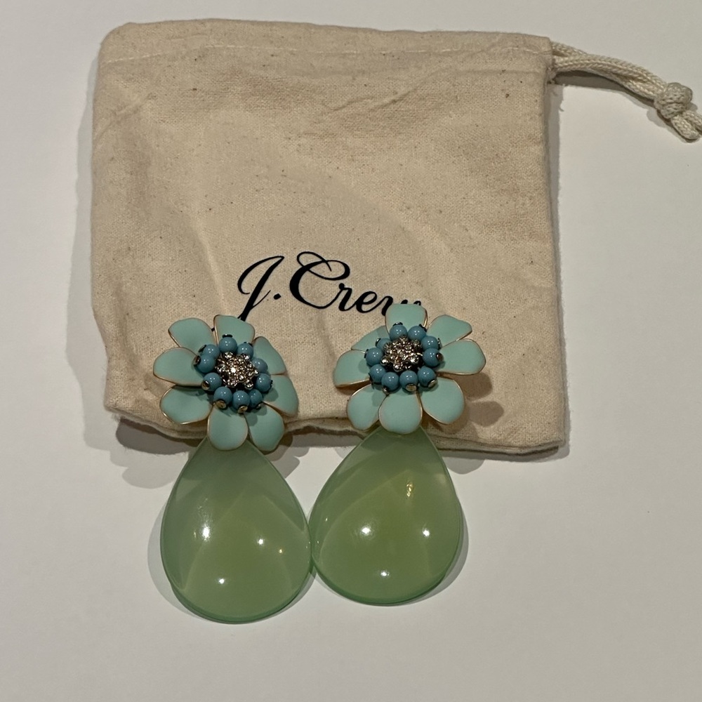 J.CREW Calyx Pave, Beaded Flower Drop Earrings, 2.5", Rhinestone
